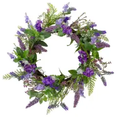 20" Purple Lavender & Spring Foliage Artificial Wreath