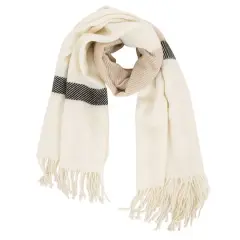 Glitzhome&reg; 78" Cream & Black Stripe Scarf with Tassels