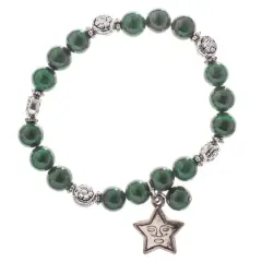 John Bead Malachite Natural Stone Stretch Bracelet with Star Charm