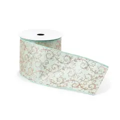 4" x 10yd. Ornate Blue & Gold Wired Glitter Vine Ribbon