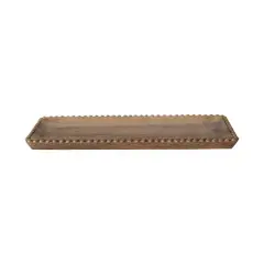 Hello Honey&reg; 16" Natural & Gold Finish Carved Mango Wood Tray with Wood Beads