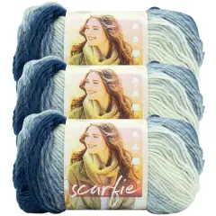 3 Pack Lion Brand&reg; Scarfie Yarn Blue/Cream