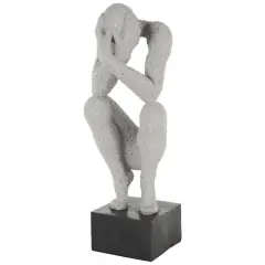 18.75" Gray Crouching Sculpture with Black Square Base