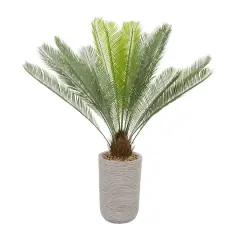 4ft. Green Sago Palm Faux Foliage Artificial Plant with Beige Ceramic Pot