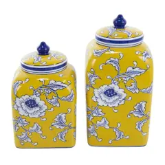 Yellow & Blue Ceramic Floral Decorative Jar Set