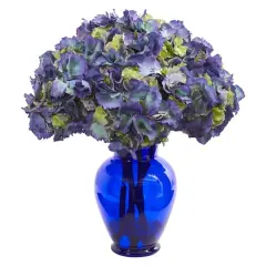 Hydrangea Artificial Arrangement in Blue Vase