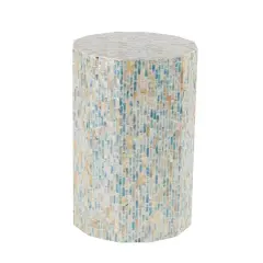 Multicolor Mussel Shells & Wood Contemporary Accent Table
