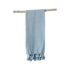 Hello Honey&reg; Blue Cotton Throw with Pom Poms