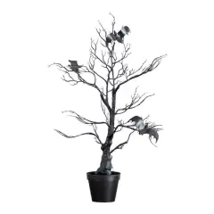 2ft. Pre-Lit Artificial Halloween Black Spooky Twig Tree with Bats and 40 Orange & Purple LED Lights