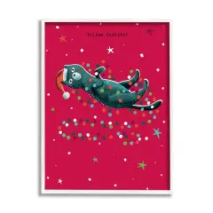 Stupell Industries Feline Festive Christmas Cat Black Framed Giclee Art White