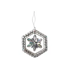 Hello Honey&reg; Silver Hexagon Framed Acrylic Jewel Snowflake Ornament