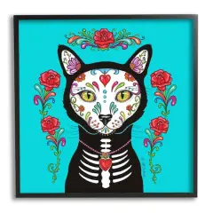 Stupell Industries Day of Dead Cat Portrait Framed Giclee Art Black