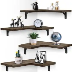 Brown Rustic Floating Corner Storage Shelf Set