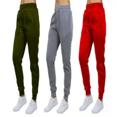 Galaxy by Harvic Women's Relaxed Fit Fleece-Lined Jogger Sweatpants 3 Pack Olive/Heather Gray/Red