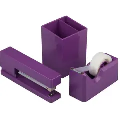 JAM Paper Stapler, Tape Dispenser & Pen Holder Trio Kit Purple