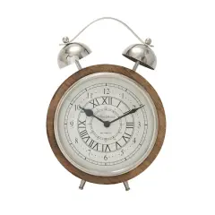 10" Brown Mango Wood & Aluminum Clock