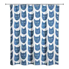 Blue Cat Face Pattern 71" x 74" Shower Curtain