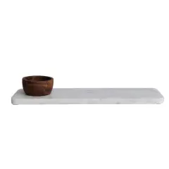 Hello Honey&reg; 15" White Modern Marble Charcuterie Board with Brown Acacia Wood Bowl