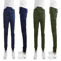 Galaxy by Harvic Slim Fit Cotton Stretch Twill Men's Cargo Joggers 2 Pack Olive/Navy