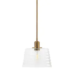 Hello Honey&reg; Robert Stevenson Lighting Rhodes Metal & Clear Ribbed Glass Ceiling Light Brushed Brass