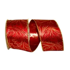 JAM Paper 2.5" x 10yd. Red & Gold Swirls Wired Ribbon