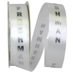 The Ribbon Roll 1.375" x 100yd. Satin Freshman Ribbon White/Silver