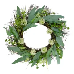 23" Green & White Olive Leaf & Floral Twig Spring Wreath