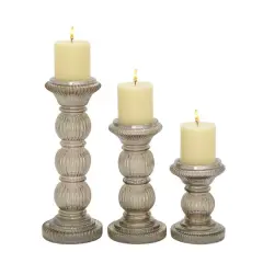 Clear Glass Traditional Candle Holder Set