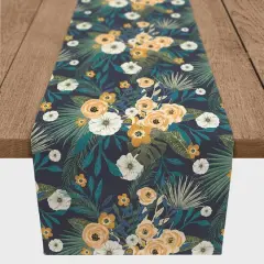 72" Tropical Floral Cotton Twill Runner Navy