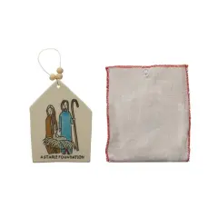 Hello Honey&reg; Handmade Stoneware with Wax Relief Holy Family Ornament