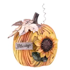 6.5" Brown & Yellow Sunflower Blessings Thanksgiving Tabletop Pumpkin D&eacute;cor