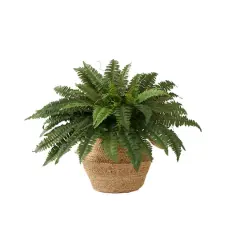 23" Artificial Boston Fern Plant with Handmade Jute & Cotton Basket