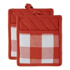 DII&reg; Buffalo Check Potholders, 2ct. Vintage Red