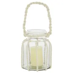 White Glass Coastal Lantern, 8" x 8" x 7"