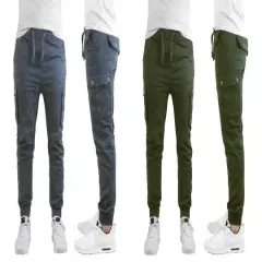 Galaxy by Harvic Slim Fit Cotton Stretch Twill Men's Cargo Joggers 2 Pack Grey/Olive