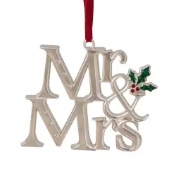 3.75" Silver "Mr & Mrs" with Holly Leaves Ornament