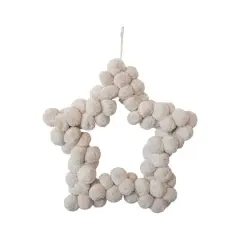 Hello Honey&reg; 21" Natural White Handmade Metal & Wool Pom Pom Star Shaped Wreath