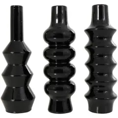 Black Ceramic Abstract Bubble Ribbed Vase Set