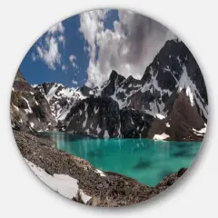 Designart - Distant Mountains and Mountain Lake' Landscape Metal Circle Wall Art