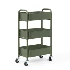 SunnyPoint Compact 3-Tier Metal Rolling Cart Army Green