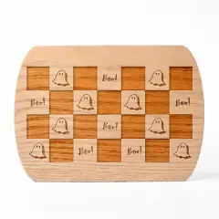 Boo Ghost Check Pattern 8" x 11" Redwood Oval Cutting Board