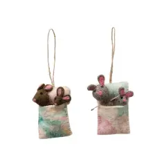 Hello Honey&reg; 2 Pack 3.5" Mice in a Marbled Blanket Ornaments