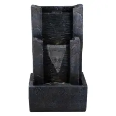 23.5" Black & Gray Modern Lighted Three-Tier Outdoor Garden Water Fountain