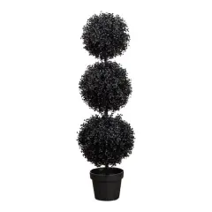 3ft. UV Resistant Artificial Halloween Black Triple Ball Boxwood Topiary (Indoor/Outdoor)