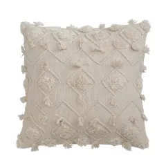 Hello Honey&reg; Cream Tufting & Fringe Diamond Embroidery Cotton Slub Pillow Cover