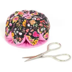 Dritz&reg; Black & Pink Floral Pin Cushion with Scissors