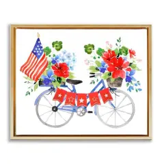 Stupell Industries Floral Americana Bicycle Floater Framed Art Gold