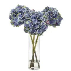18" Blue Hydrangea in Glass Vase