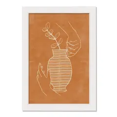 Orange & White Vase & Hands Framed Wall Hanging