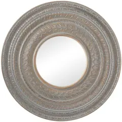 Gray Wood Carved Tribal Wall Mirror 36" x 2" x 36"